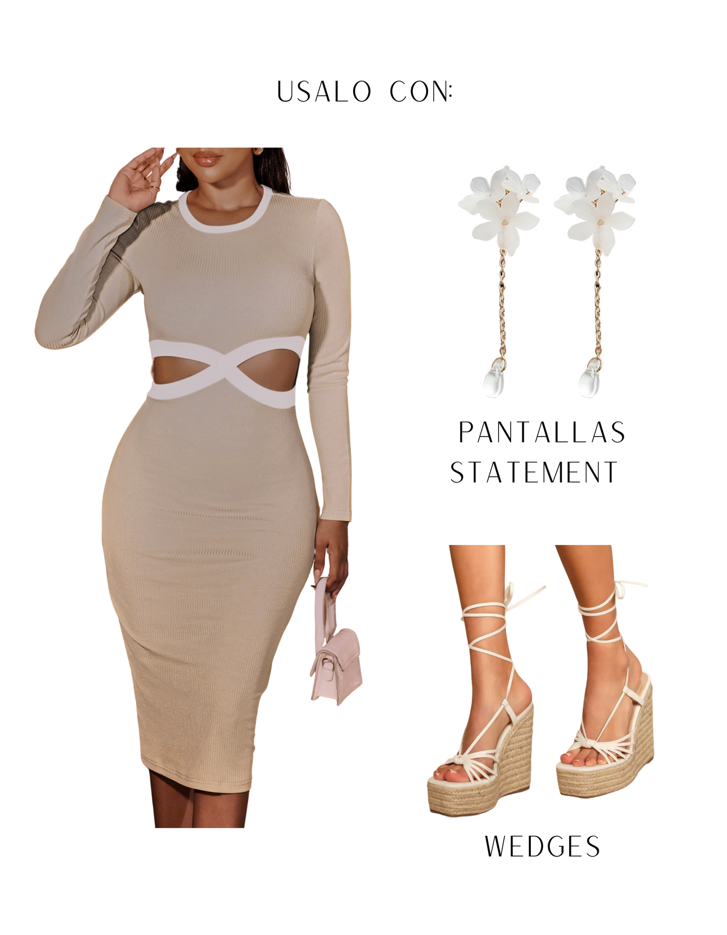 Contrast Cutout Ribbed Bodycon Dress